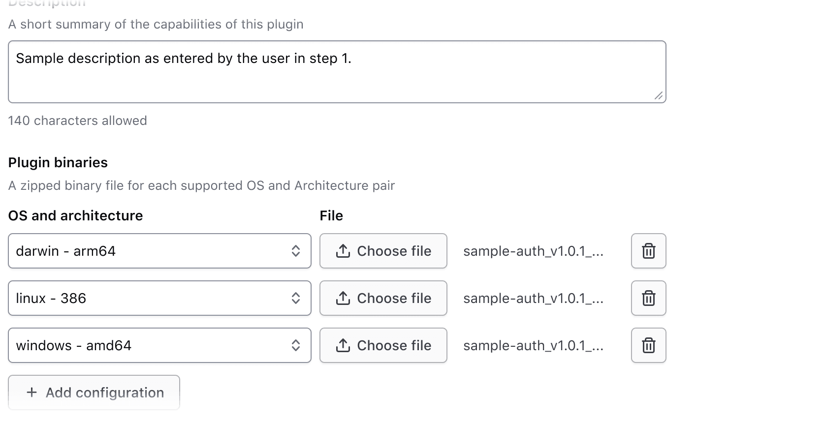 The Key Value Inputs component used as part of a larger form. It includes a Legend explaining to the user what files they should use it to upload.